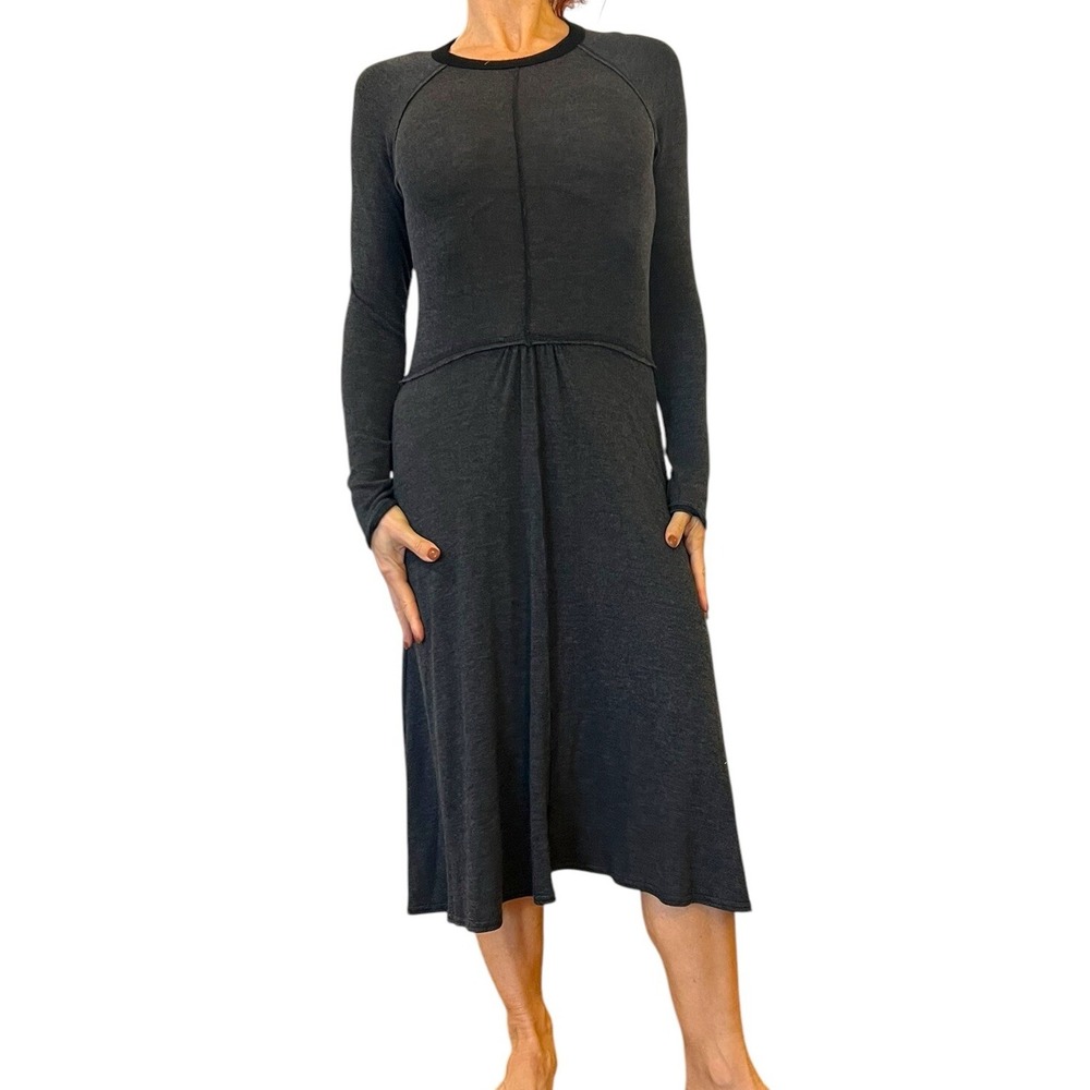 HARD TAIL FOREVER VORT-09 GRAY SWEATER DRESS LONG SLEEVES MIDI A LINE SEAMED  XS